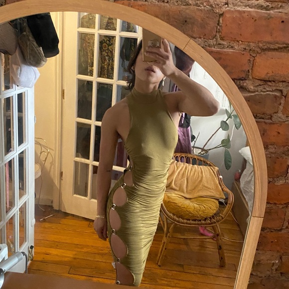 NWT XS Olive Chain Link Mock Neck Bodycon - Picture 12 of 14